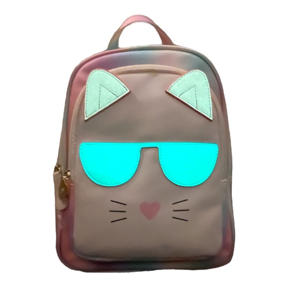 Betsey Johnson Glow In The Dark Cat with Sunglasses Backpack, White, Pink, Ombré - Picture 3 of 11